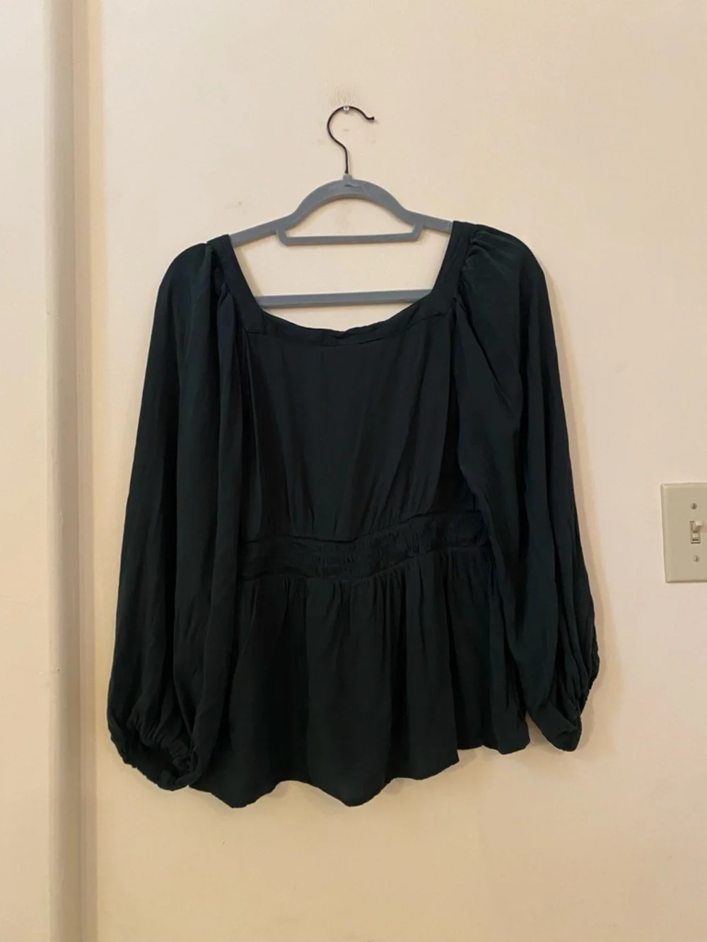 SOLD EBAY 15 Old Navy Dark Green Square Neck Long Sleeve Peplum Blouse Size L